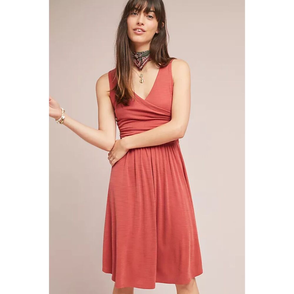 Maeve Nora Textured Dress Sleeveless Surplice V Neck Dress Burnt Orange Medium